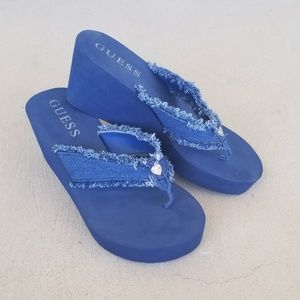 🔴SOLD🔴 Guess Denim Fringe Wedge Sandals